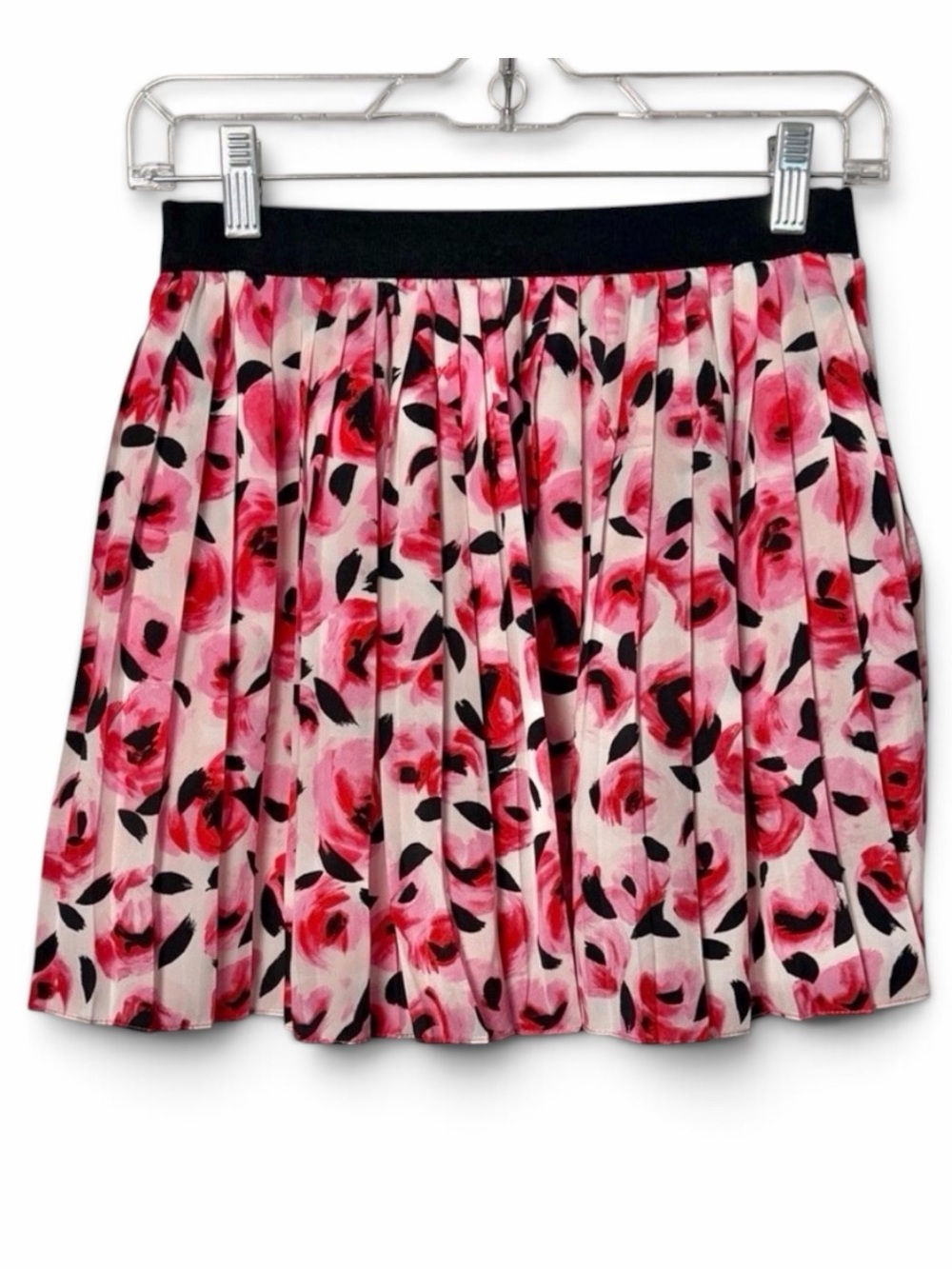 Kate Spade Girls Floral Pink and Black Rose Pleated Skirt Size 10